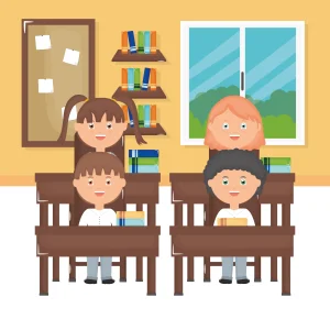 Sekumpulan murid yang duduk di meja masing-masing bermain aktiviti PAK21.